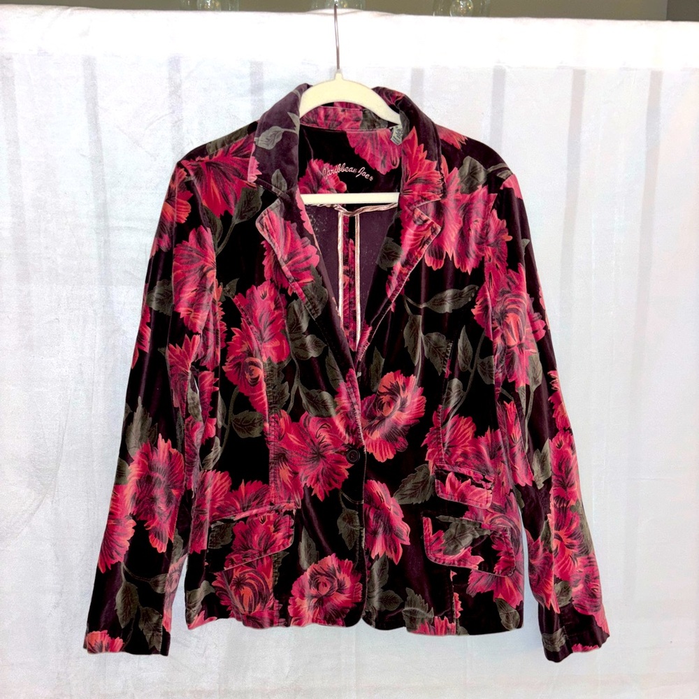 Vintage Velvet Floral Blazer 100% Cotton | Sz 16